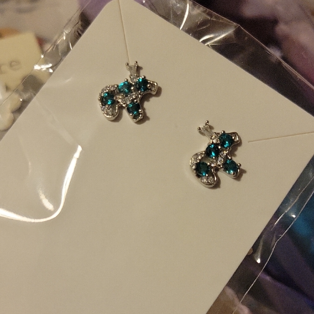 Genuine London Blue Topaz Stones On Peirced Silver Tone Stud Earrings